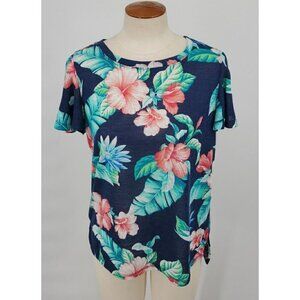 TOMMY BAHAMA Flounce Sleeve Top Blouse Womens Sz M Tropical Floral Romantic